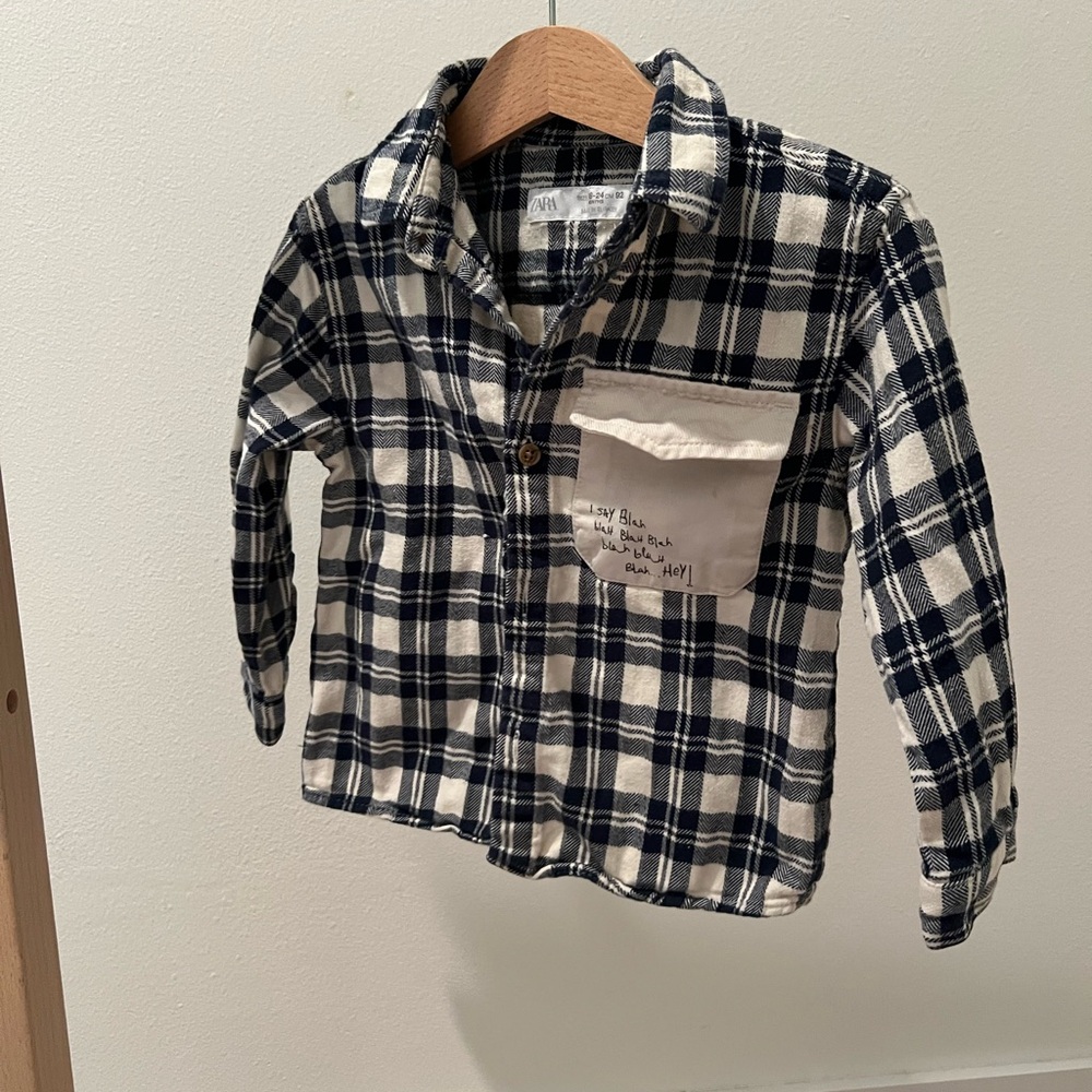 Zara Kids Navy and White Plaid Button Down Shirt